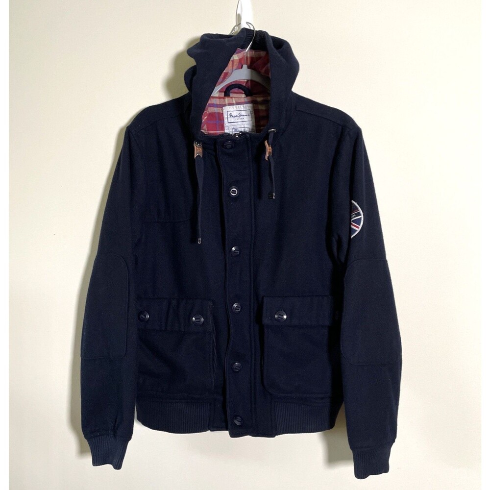 Pepe Jeans London Men’s Portobello Blue Jacket Hooded Medium Wool Blend Y2K VTG
